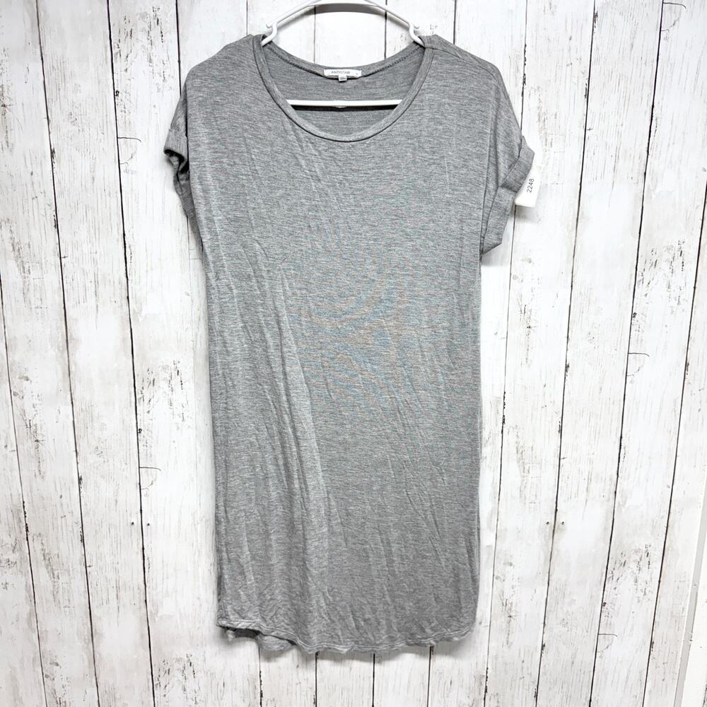 Antistar Dress Women Size XS Gray Boat Neck Short Sleeve‎ Midi Cuffed Sleeve